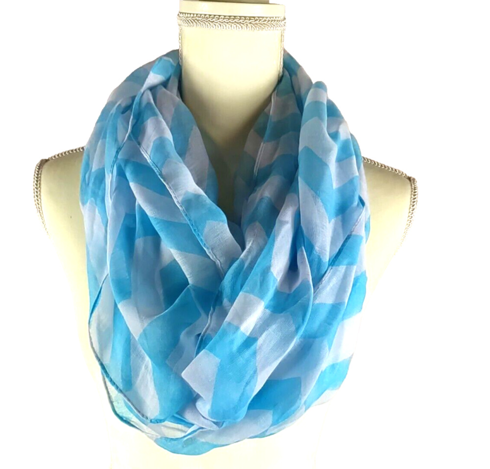 Infinity Scarf Blue White Chevron 23" X 62"